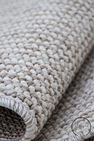 ESSPERO HOME Bej Beyaz Bukleli Yumuşak Salon Koridor Mutfak Çocuk Oturma Odası Halısı Yolluk