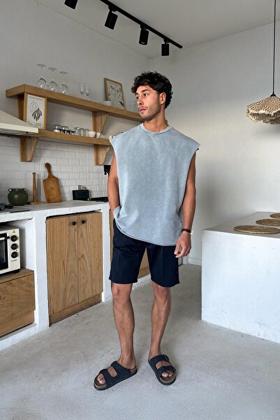 Flaw Wear Navy Blue Waist Elastic Shorts