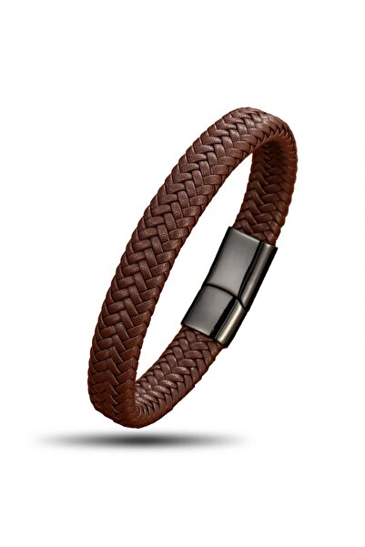 SeyCey.co Brown Leather Braided Steel Bracelet