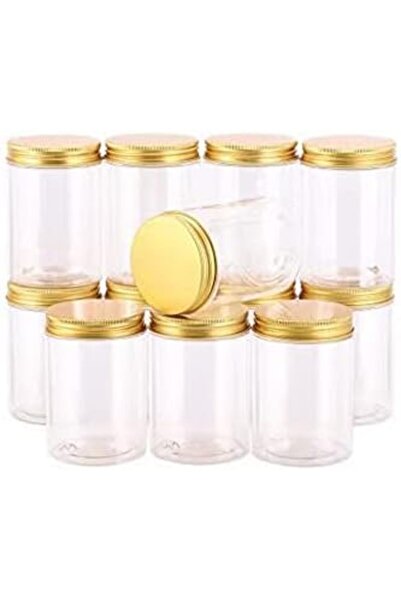 Alsaqer 12 Pieces 850 ml Empty Bottle Refillable Clear Plastic Jars with Gold Lids for Food Home Sto