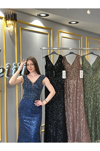 Bestway ve Diğeri Taşlı Altı Payet Lacivert Abiye Ve Nişan Elbisesi