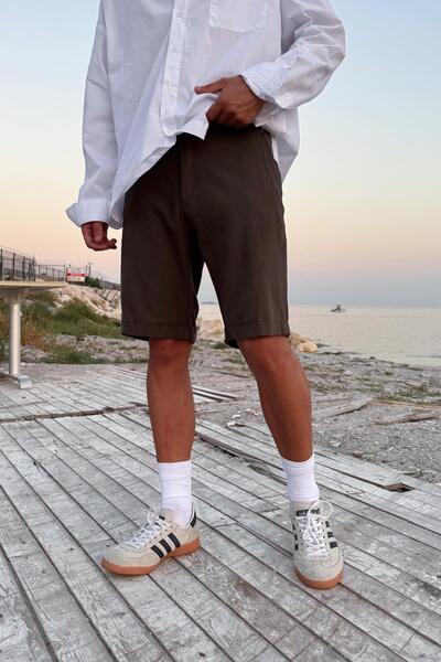 Flaw Wear Lace-Up Khaki Linen Bermuda Shorts