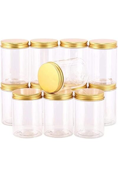 Alsaqer 12 Pieces 500 ml Empty Bottle Refillable Clear Plastic Jars with Gold Lids for Food Home Sto
