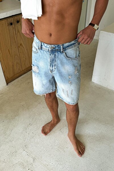 Flaw Wear Μπλε τζιν σορτς με σχισμές αντίκες