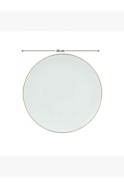 rexa Round ceramic serving plate - white with gold edges - 25 x 22 cm