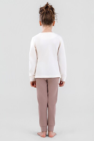 BAYKAR Girl's Cotton Crew Neck Happy Printed Long Sleeve Pajama Set 9249 Vizon