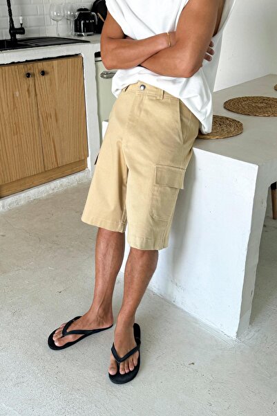 Flaw Wear Σορτς Gabardine πλαϊνή τσέπη τεμαχίων Camel