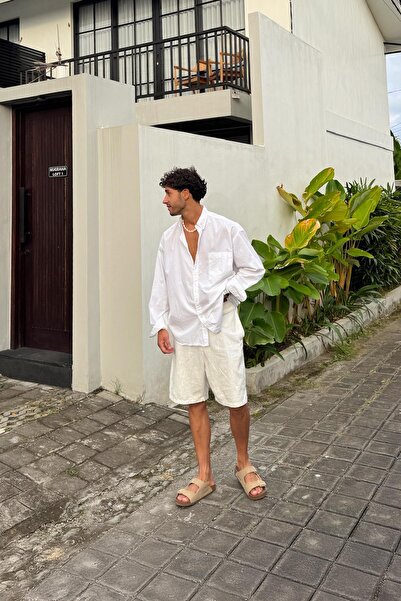 Flaw Wear Elastic Waist Linen Shorts