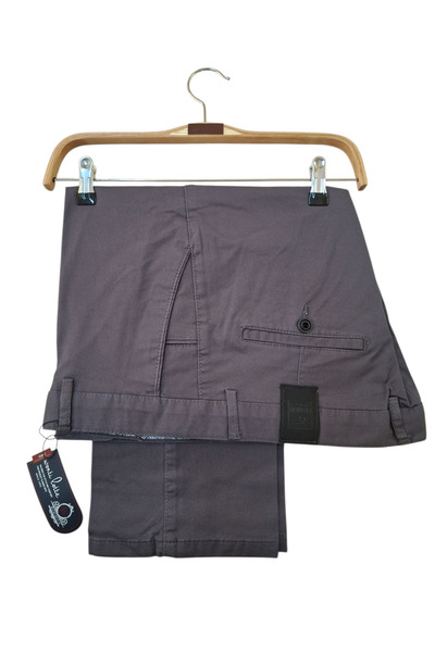 wontilotte Men's Cotton Lycra Gray Color Gabardine Linen Trousers