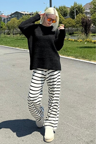 Madmext Black Crew Neck Women's Buklet Sweater Mg2480