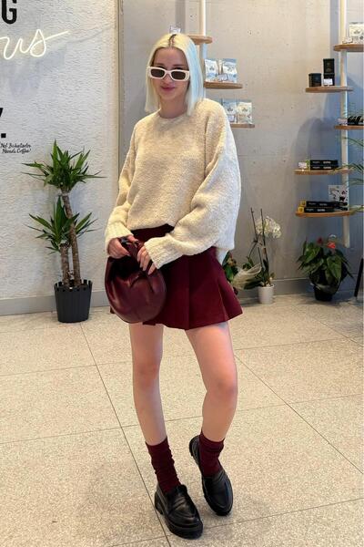 Madmext Beige Crew Neck Women's Boucle Sweater Mg2480