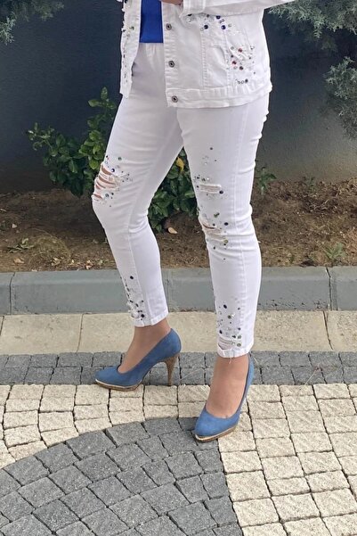 Mia Butik Women's White Star Jean Pants