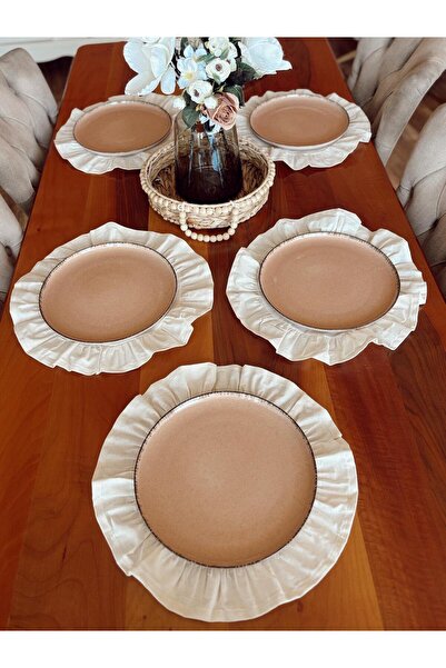 NURGİTA HOME Nurgita Home Natürel Ham Keten Fırfırlı Supla Takımı Amerikan Se...