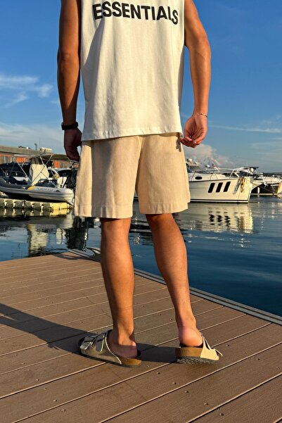 Flaw Wear Πλισέ μπεζ λινό σορτς