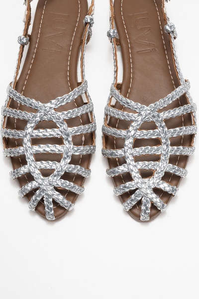 LuviShoes Γυναικεία σανδάλια CLAUDIA με ασημένιο πλεκτό σχέδιο δικτυωτού σχεδίου