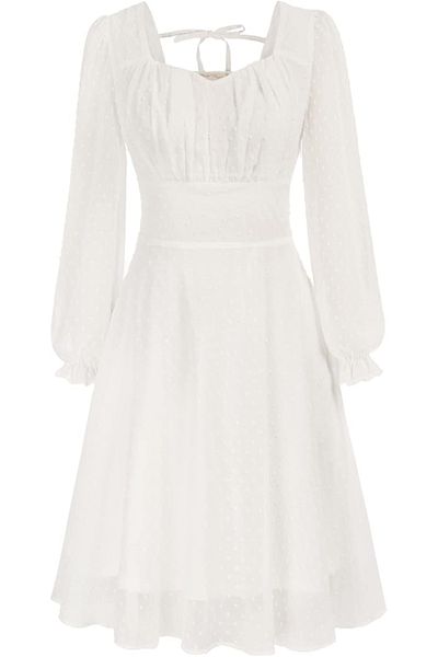 OEM Elegant dress, above the knee, long sleeves, white, lace 2XL