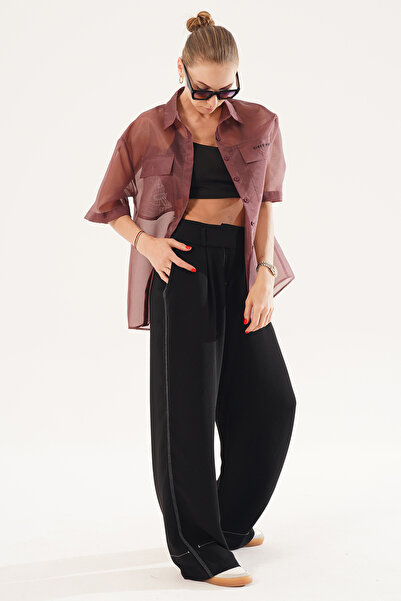 Dirty Who Kadın Bordo Transparan Gömlek