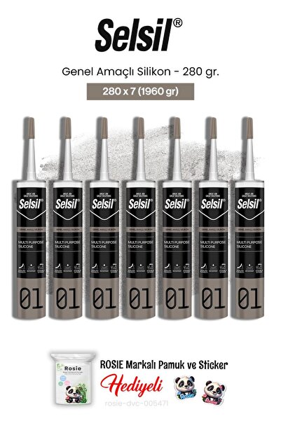Selsil Genel Amaçlı Silikon 7 AL 6 ÖDE 280 gr ve rosie pamuk