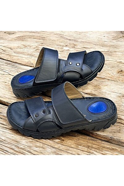 KAFKASLAR AYAKKABI Caucasus Full Orthopedic Real Leather Men's Sewn Slippers