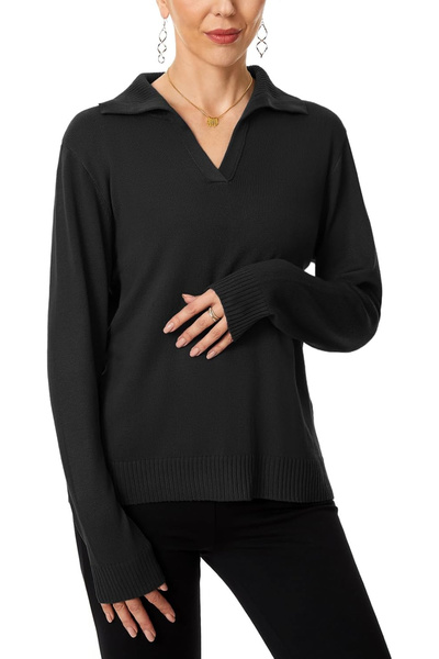 OEM Women's loose blouse, knitted sweater, with "V" collar, black, size S