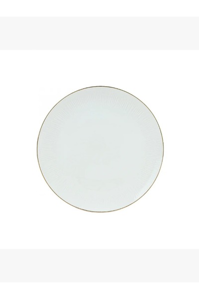 rexa Round ceramic serving plate - white with gold edges - 25 x 22 cm