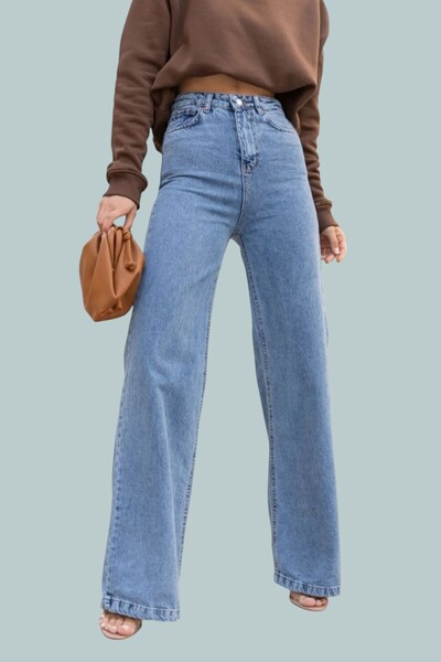 byhaziran butik بنطلون جينز نسائي باللون الأزرق بقصة مريحة وخصر مرتفع جدًا