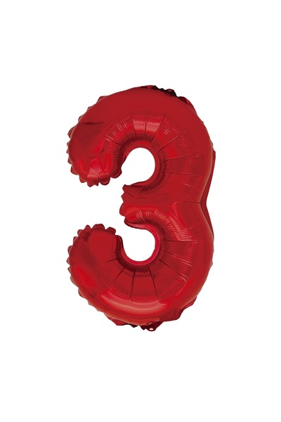 SDX Market Metallic foil balloon, Number 3, 100 cm, Red