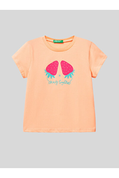 Benetton Girl's Printed Tshirt 1-6 Years Old Salmon