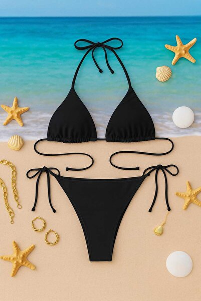 Stail Moda Kadın Leopar Desenli (Pedli)Yandan Bağlamalı Bikini Mayo Set Takımı