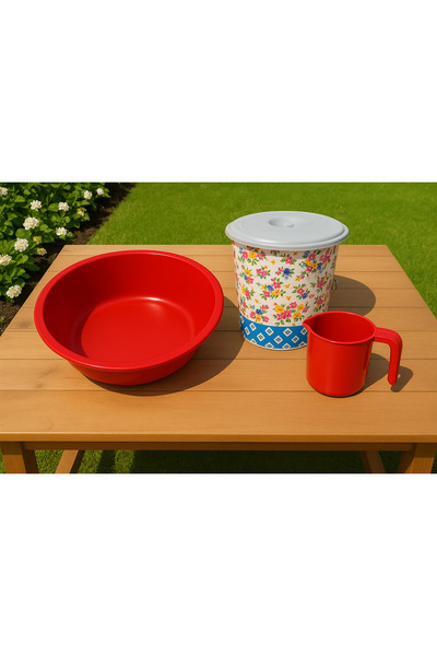 Metler Jumbo 75 cm Basin + Mug + 20 Lt Patterned Bucket Set – Soft Quality Sa...