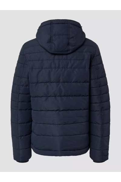 s.Oliver Men's quilted jacket with detachable hood and multiple pockets, Dark Navy