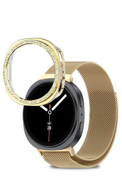 Nezih Case Samsung Galaxy Watch 8 40mm Compatible Shockproof Diamond Stone Hard Pc Case Protector