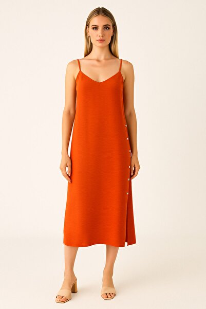 VENA Midi Dress with Strap Button Detail - Tile