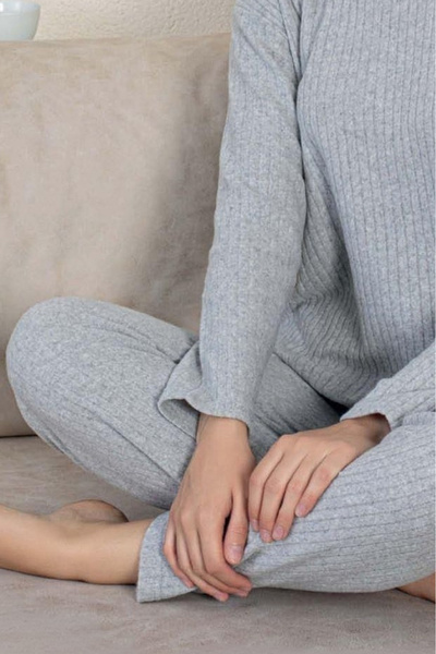 Farya Home Cotton Thick Winter Interlock Striped Long Sleeve Knitted Pajama Set