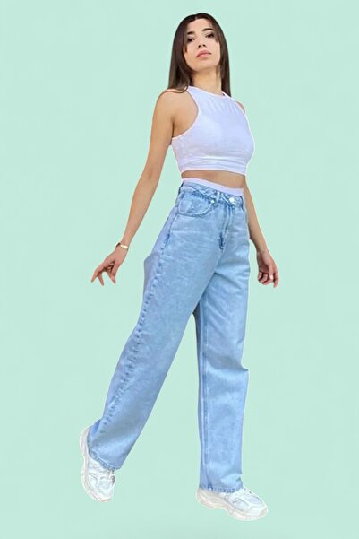 byhaziran butik Light Blue Women's Wide Leg Jeans