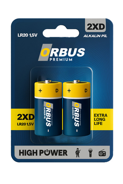 ORBUS D Boy (Büyük Boy) LR20 Alkalin Pil – 1.5V