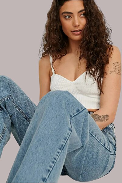 byhaziran butik Women's Palazzo High Waist Blue Denim Pants