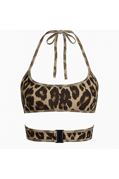 Maly Love Leopar Desenli Halter Yaka Kadın Sütyen - Ayarlanabilir Agraflı