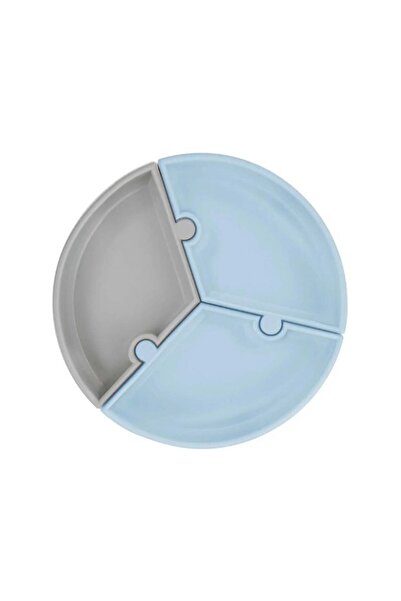 OiOi Puzzle Vakum Tabanlı Silikon Tabak Mineral Blue / Powder Grey