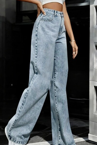 byhaziran butik Blue Wide Leg Palazzo Women's Jeans