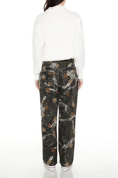 Forever 21 Yaprak Desenli Wide-Leg Kargo Pantolon