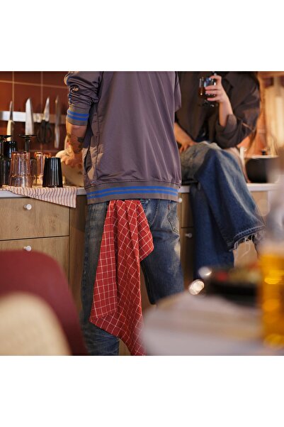 IKEA RINNIG Tea towel, red/beige striped, 45 x 60 cm