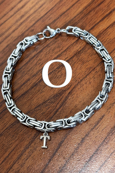 Takı Dükkanı King Model Steel Bracelet with Hanging Letters, Gift for Lover or Spouse Acb02H