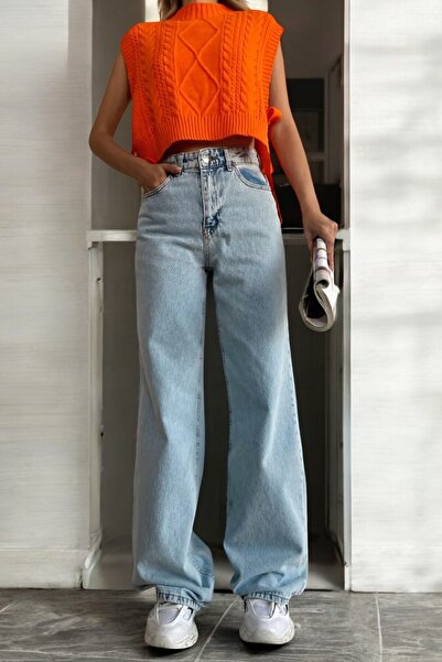 byhaziran butik Γυναικείο τζιν Palazzo Medium Blue φαρδύ μπατζάκι