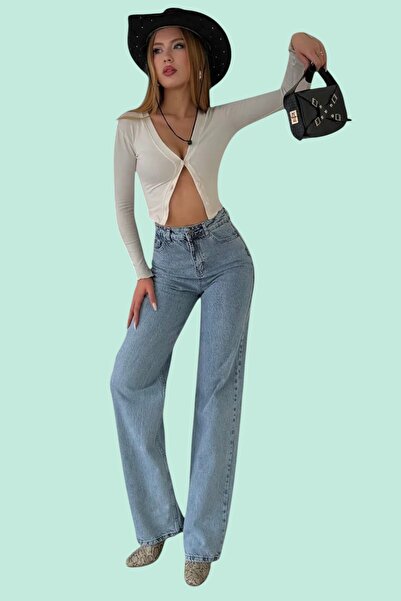 byhaziran butik Ice Blue Wide Leg Jeans