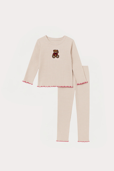 Katia&Bony Girl's Teddy Patterned Pajama Set Ecru