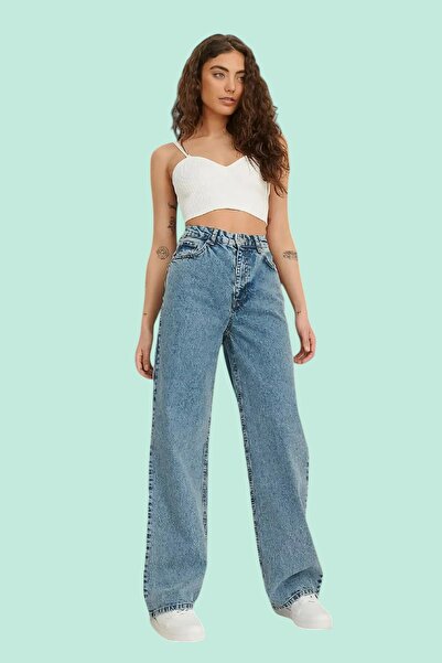 byhaziran butik Τζιν Ice Blue φαρδύ μπατζάκι φαρδύ μπατζάκι