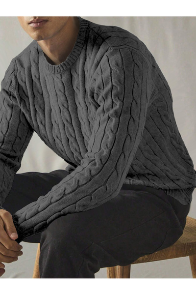 TRQOM Men's Dear Couple Combination Unisex Crew Neck Anthracite Knitwear Sweater