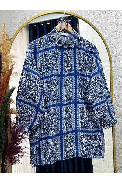 BENAHOLL Lamyla Ethnic Pattern Lace-Up Short Shirt-Pe266 Navy Blue