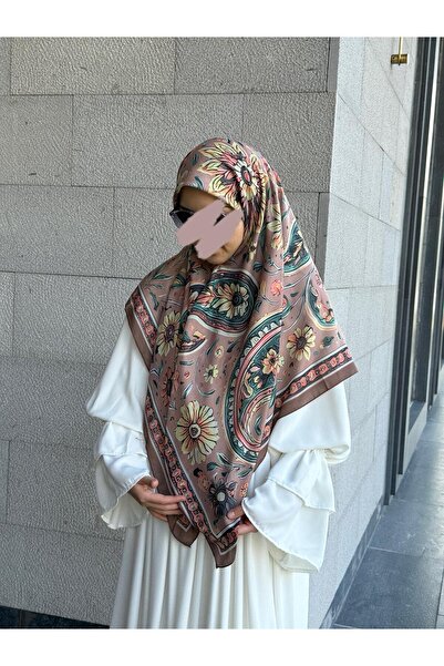 Qalortex Scarf Κασκόλ από βαμβακερό σχέδιο φλοράλ-καφέ